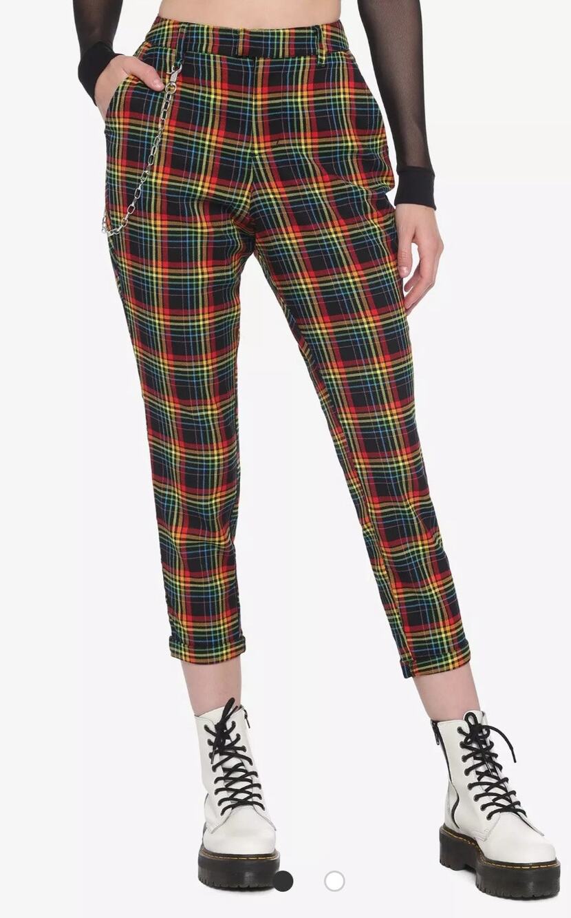 Hot Topic rainbow plaid chain cropped pants Size XS Pride Punk Retro Indie